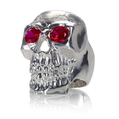 RG350A Barbarian Skull Ring Large Sterling Silver with Red Stones, designed by Steve Soffa