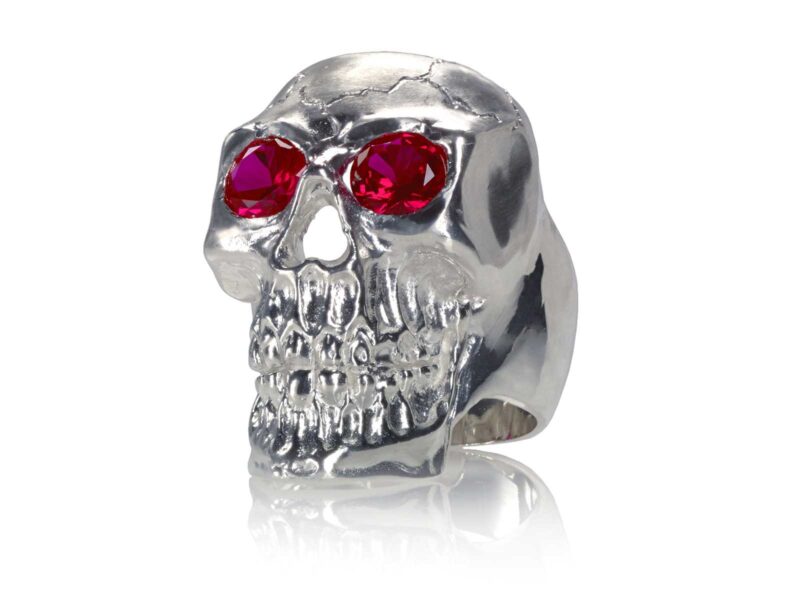 RG350A Barbarian Skull Ring Large Sterling Silver with Red Stones, designed by Steve Soffa