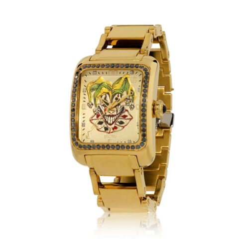 HCW308-GD-DC-BK Joker Poker Watch in Stainless Steel, Gold IP Case/Bracelet, 2ct VS Black Diamonds, designed by Steve Soffa