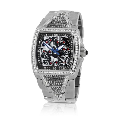 HCW806DC-SS-BKWT Lost Skulls Watch Stainless Steel with 3.5 ct Black Diamonds and 1ct White Diamonds