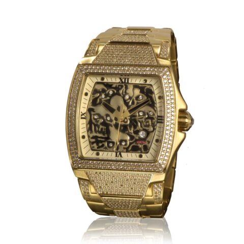 HCW810-DC-GD Lost Skulls Watch in Gold IP with Brilliant VVS White Diamonds 5.25ct (Diamond Collection), designed by Steve Soffa