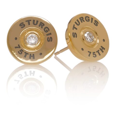 STUEAR203YG Sturgis 75th Anniversary "Bullet" Earrings :: in Yellow Gold with White Diamond