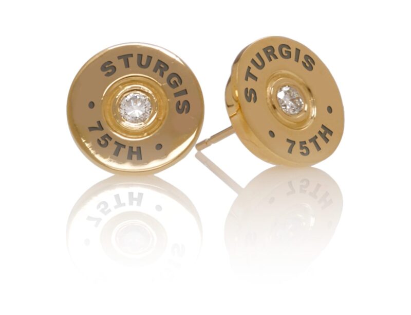 STUEAR203YG Sturgis 75th Anniversary "Bullet" Earrings :: in Yellow Gold with White Diamond