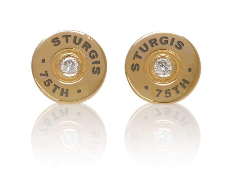 STUEAR203YG Sturgis 75th Anniversary "Bullet" Earrings :: in Yellow Gold with White Diamond