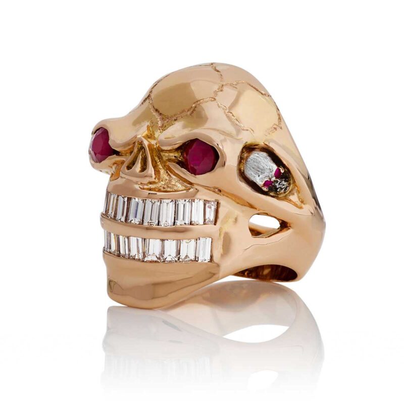 Zeus Skull Ring :: in Rose/White Gold with White Diamonds/Rubies