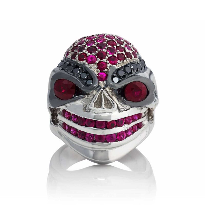 RECKLESS RITA SKULL RING :: IN WHITE GOLD WITH RUBIES AND BLACK DIAMONDS MODEL RG3041-WG - Image 2