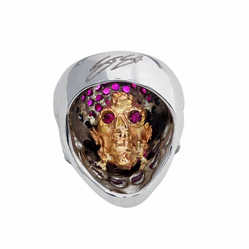 RECKLESS RITA SKULL RING :: IN WHITE GOLD WITH RUBIES AND BLACK DIAMONDS MODEL RG3041-WG - Image 3