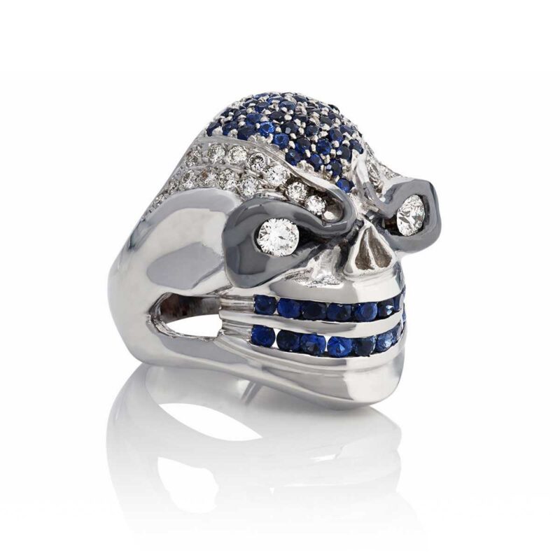 Poisonous Pegasus Skull Ring :: in White Gold with Sapphires & Diamonds - Image 3