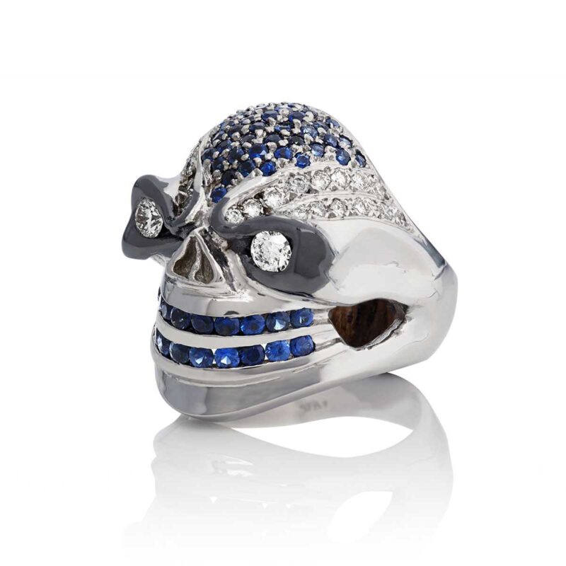 Poisonous Pegasus Skull Ring :: in White Gold with Sapphires & Diamonds