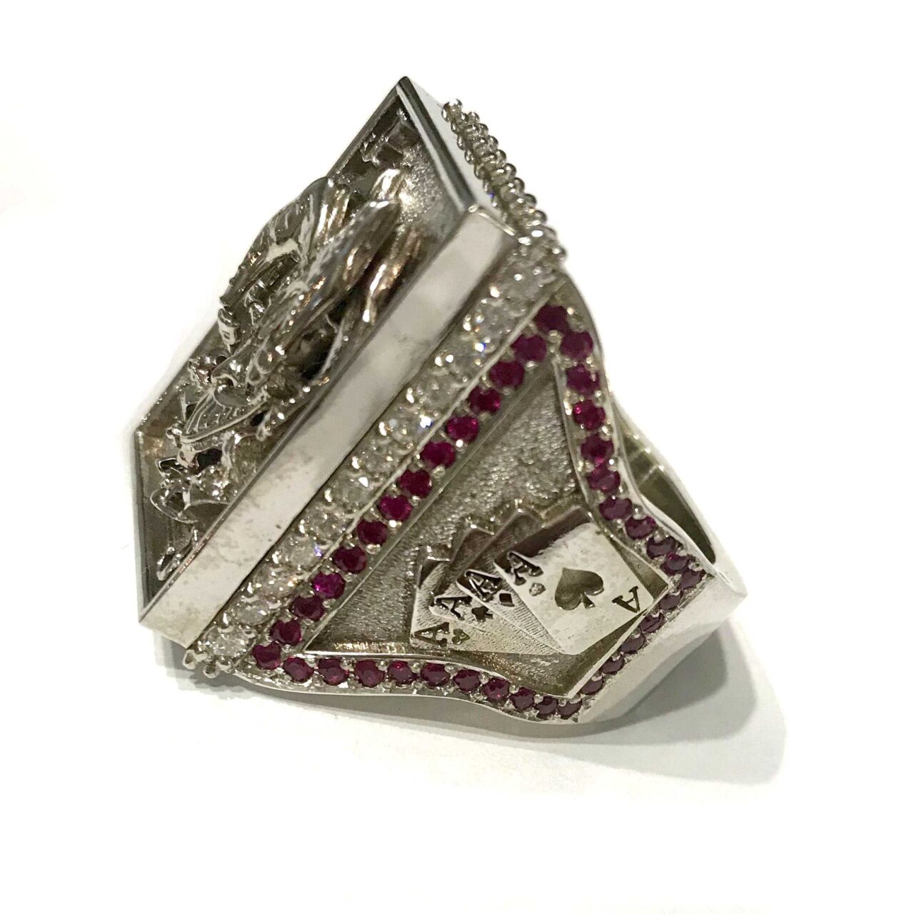 Joker Poker Ring :: White Gold with White Diamonds & Rubies - Steve Soffa