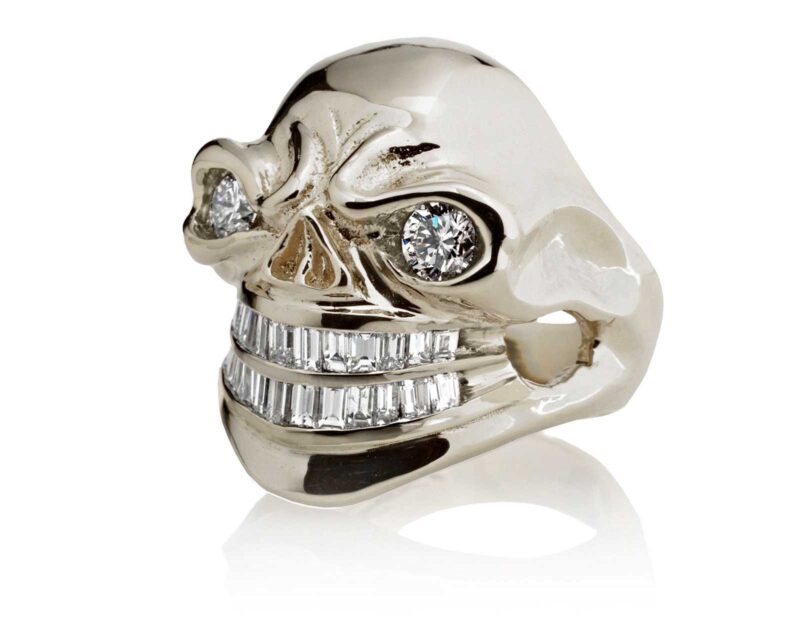 SINISTER SID SKULL RING :: IN WHITE GOLD AND DIAMONDS MODEL RG3024-WG