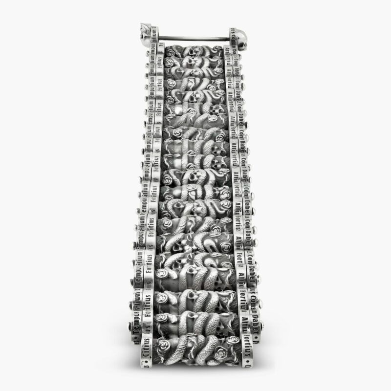 MENS SNAKE AND SKULLS BRACELET :: SPECIAL EDITION STERLING SILVER WITH ANTIQUE BR820SS-SKLSN - Image 2