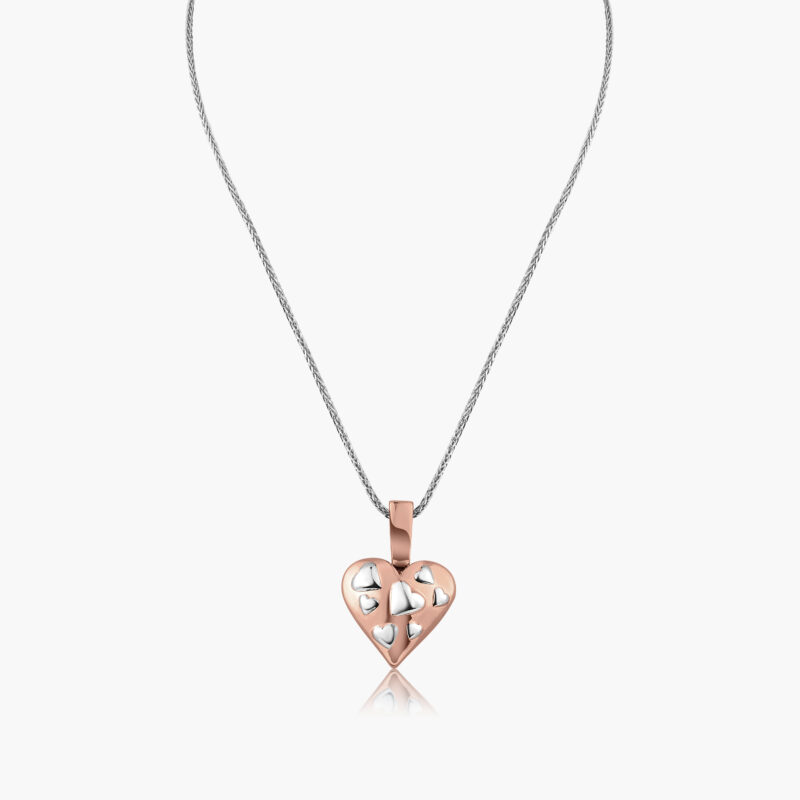 LADIES' HEARTS PENDANT :: HEARTS POUNDING IN ROSE GOLD AND WHITE HEARTS MODEL PD7401RGD-WGP