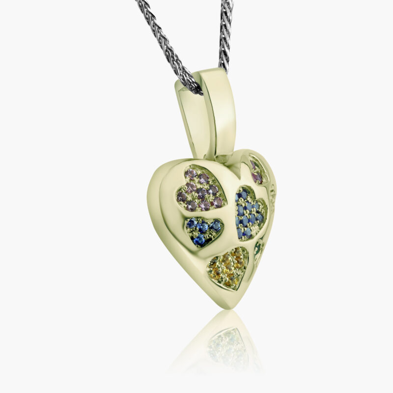 LADIES' HEARTS PENDANT :: ETERNAL HEARTS IN YELLOW GOLD AND WHITE HEARTS MODEL PD7405YWGD-SAP - Image 2