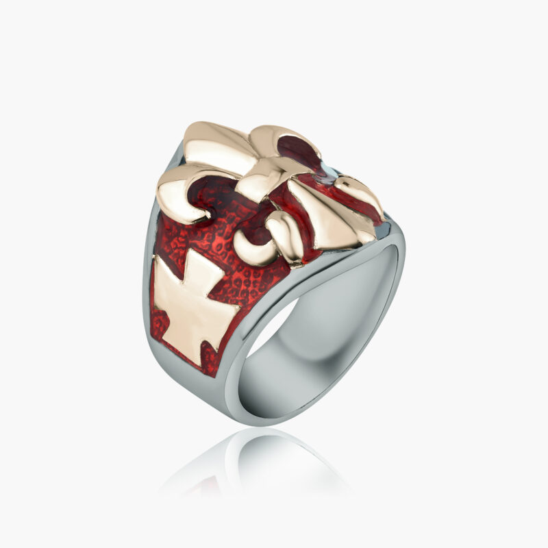 FLEUR DE LIS RING :: STERLING SILVER WITH ROSE GOLD PLATING AND RED ENAMEL MODEL RG400RD-RGP - Image 2