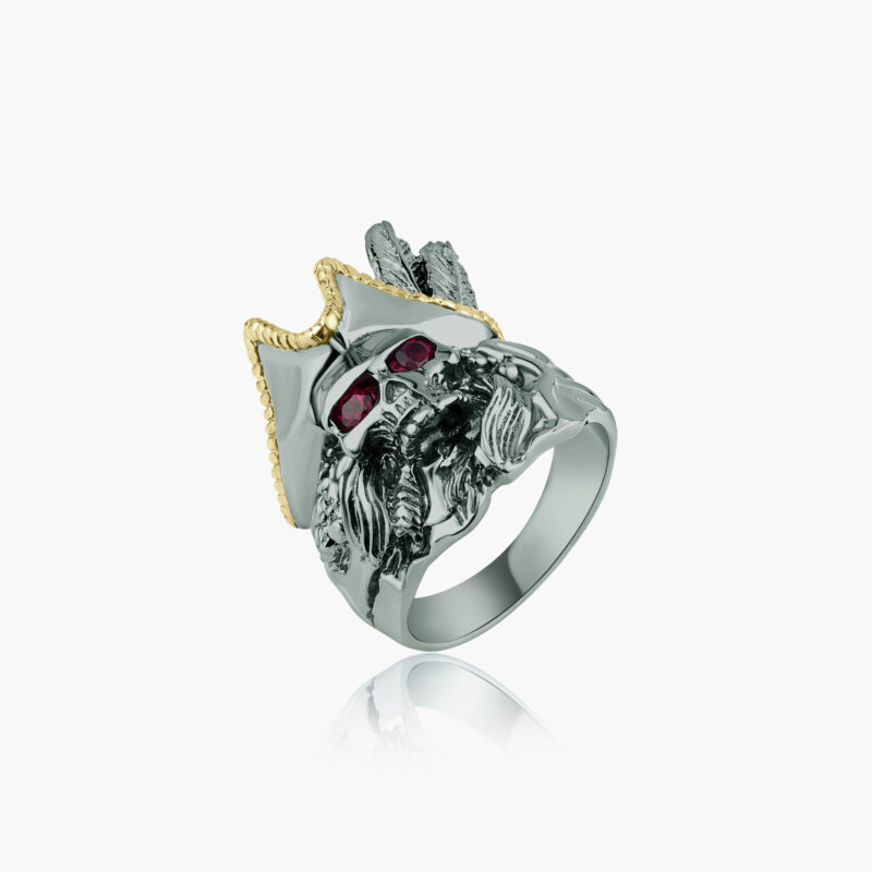 THE PIRATE RING :: STERLING SILVER WITH RED RUBIES RG404BK-RDYGP - Image 2