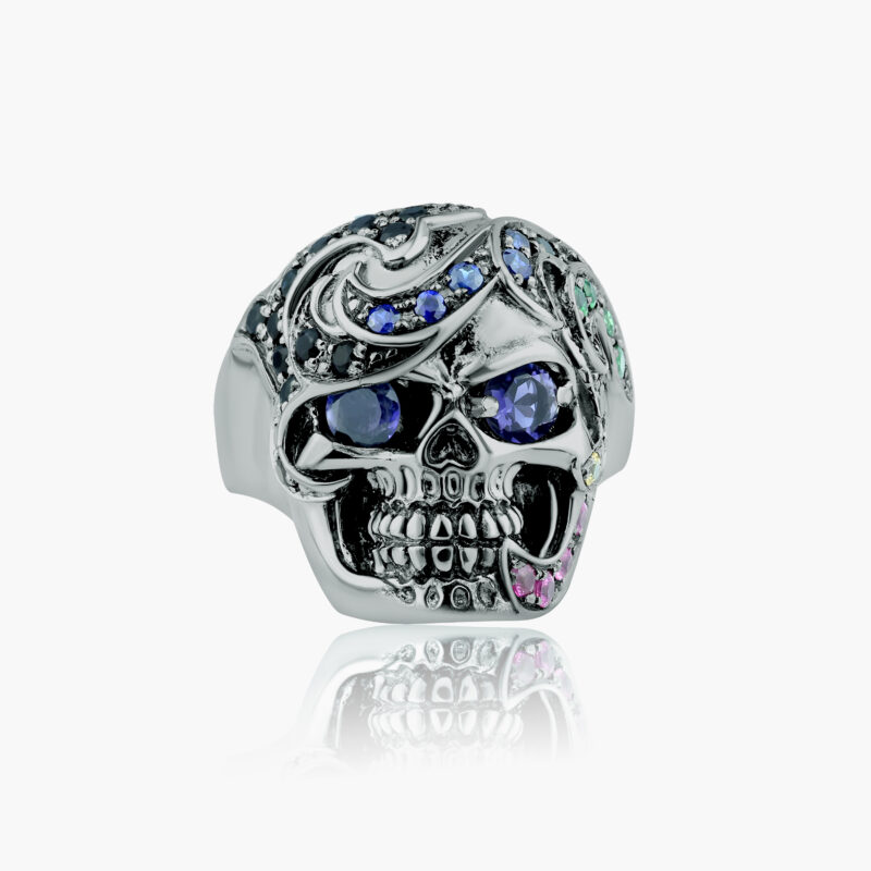 THE SCION RING :: STERLING SILVER WITH BLUE IOLITE AND MULTI COLOR STONES MODEL RG503BKBL-MULTI