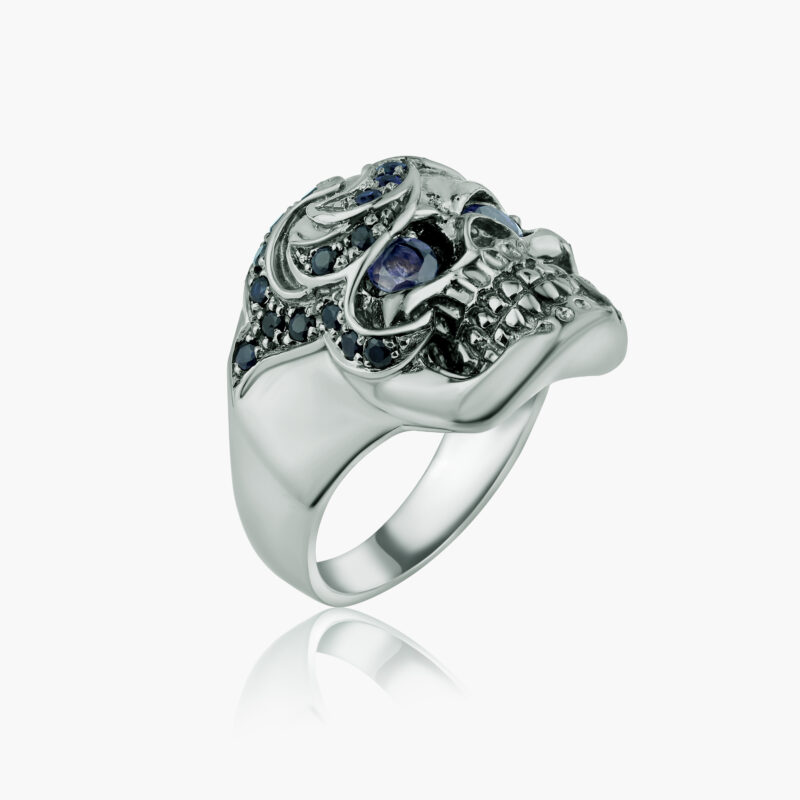 THE SCION RING :: STERLING SILVER WITH BLUE IOLITE AND MULTI COLOR STONES MODEL RG503BKBL-MULTI - Image 2