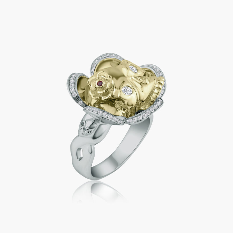 IN BLOOM RING :: YELLOW AND WHITE GOLD DIAMONDS AND SAPPHIRES MODEL RG9011-YGWG - Image 2