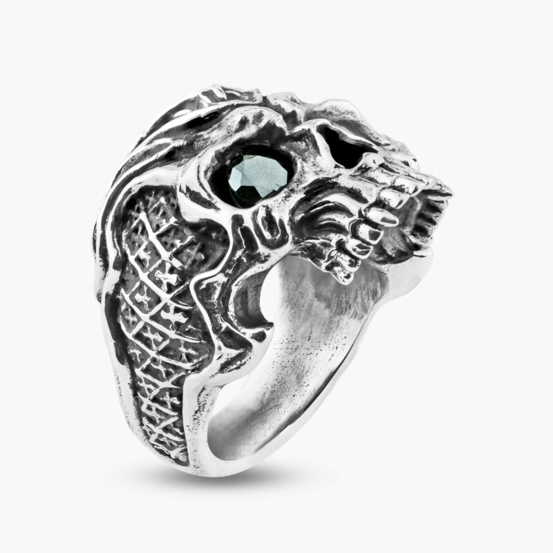 THE SKULL CRUSHER RING :: STERLING SILVER WITH MOISSANITE STONES MODEL RG820SS - Image 2