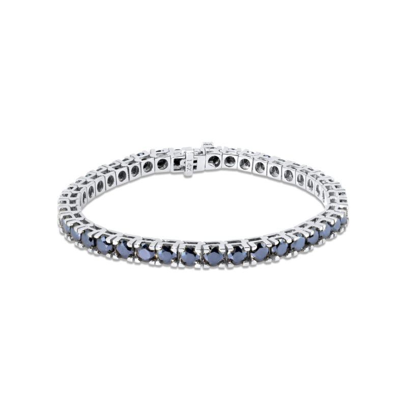 BLACK MOISSANITE TENNIS BRACELET :: WHITE GOLD WITH ROUND BLACK MOISSANITE STONES MODEL BR1821-WGBKMOLK