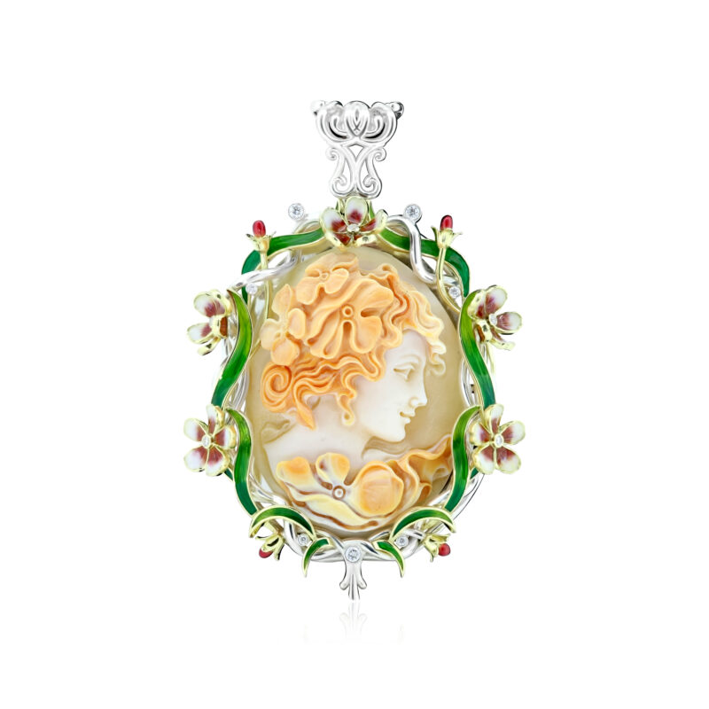 FLORA CAMEO PENDANT :: A ONE OFF MASTERPIECE CAMEO PENDANT IN GOLD AND SILVER AND ENAMEL MODEL PD1201-YGSSAR