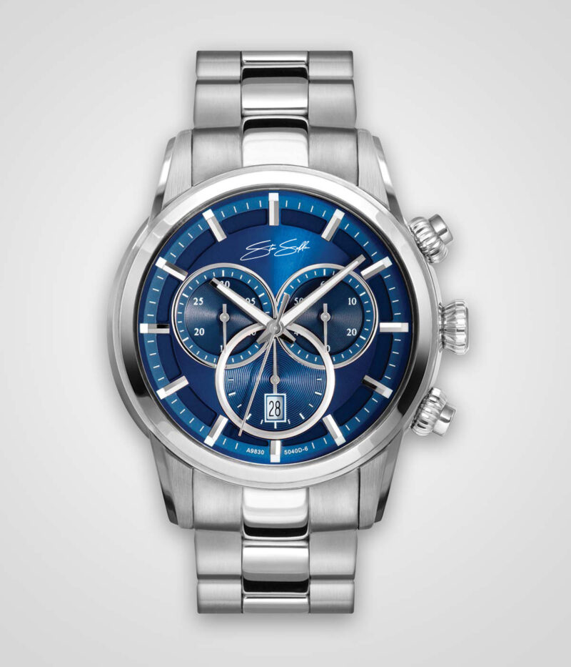 Chronos Sea Captain Watch :: Swiss Chronograph & Movement Stainless Steel Blue Sunray Dial Sapphire Crystal Model CHR-SS-BLU