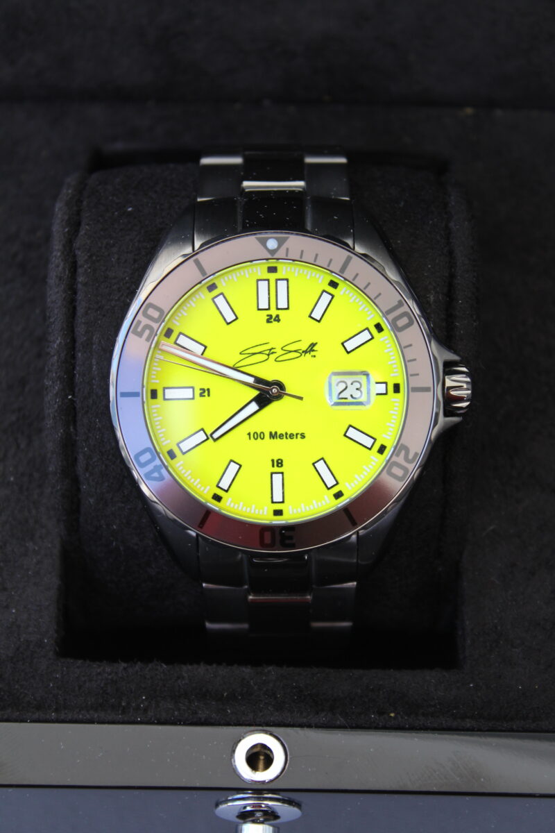 Shades Drivers Watch :: Swiss Movement Gun I.P. Stainless Steel Neon Yellow Dial Sapphire Crystal Model SHA-RU-YWL - Image 2