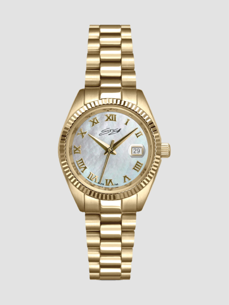 Classic Ladies The Montecito Watch ::  Swiss Movement Gold I.P. Stainless Steel White M.O.P. Dial Model: CLAL-SSGLD-WTMOP