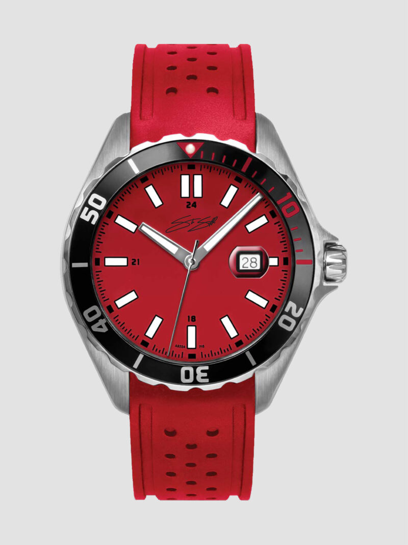 Divers Enzo Watch :: Swiss Movement Stainless Steel Red Dial Sapphire Crystal Model DIV-RU-RED