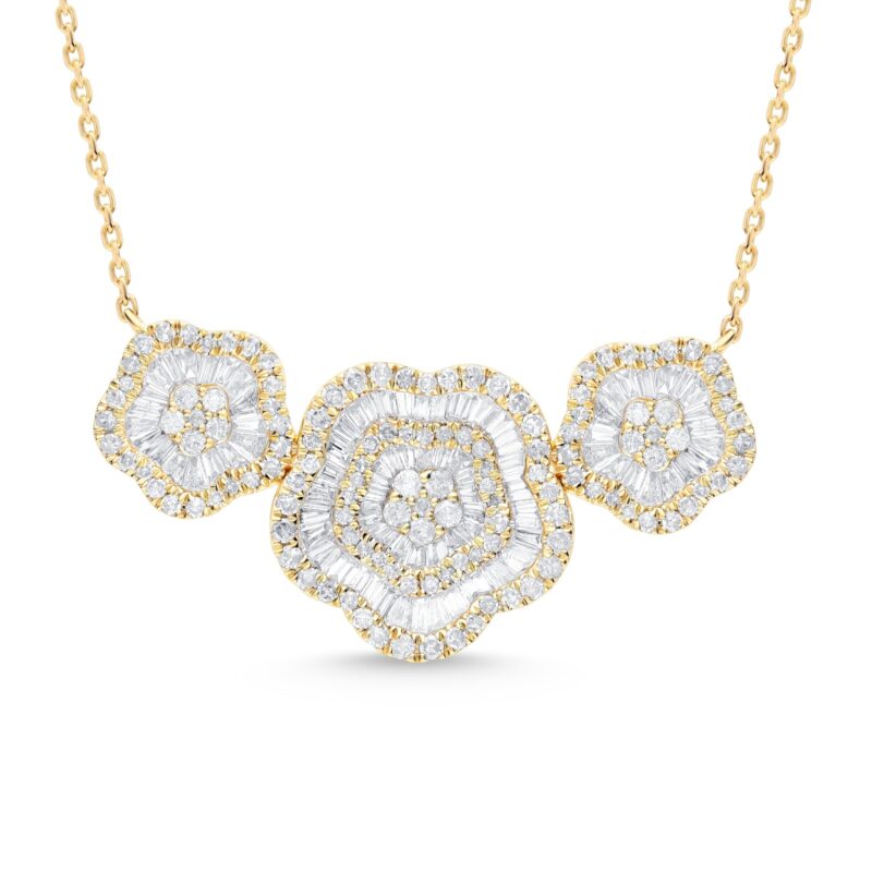 LADIES' DIAMOND FLORAL PENDANT :: FLORAL IN BAGUETTE DIAMONDS AND  GOLD MODEL PD76117HR - Image 5