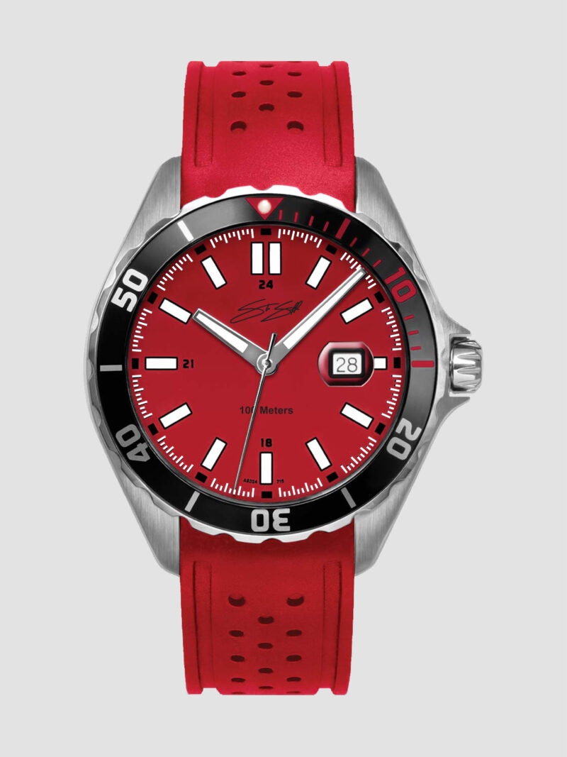 Men's Divers Enzo Watch :: Swiss Movement Stainless Steel Red Dial Sapphire Crystal Model DIV-RU-RED