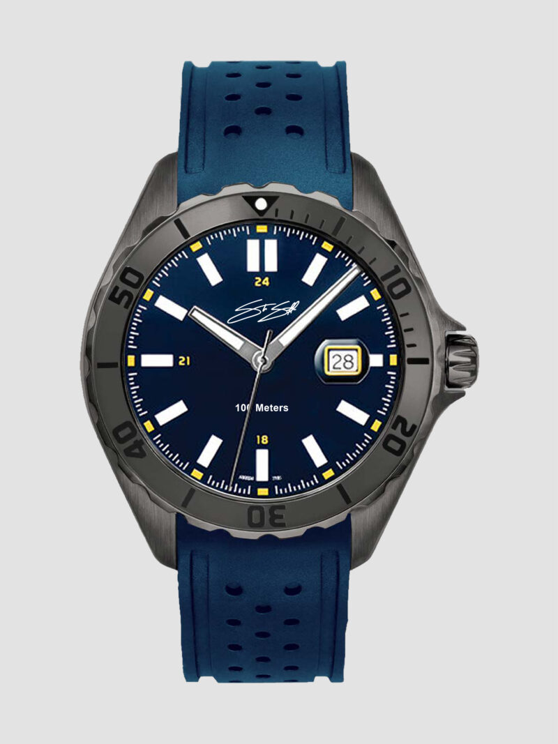 Men's Shades Sport Watch :: Swiss Movement Gun I.P. Stainless Steel Midnight Blue Dial Sapphire Crystal Model SHA-RU-MDNTBLU